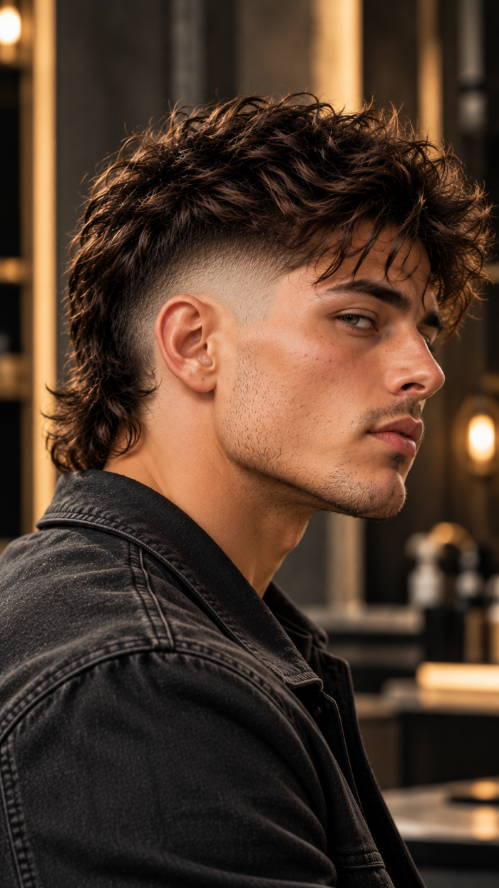 🥉 Platz 3 Mullet Frisur Männer mit Short Mullet und markantem Burst Fade
