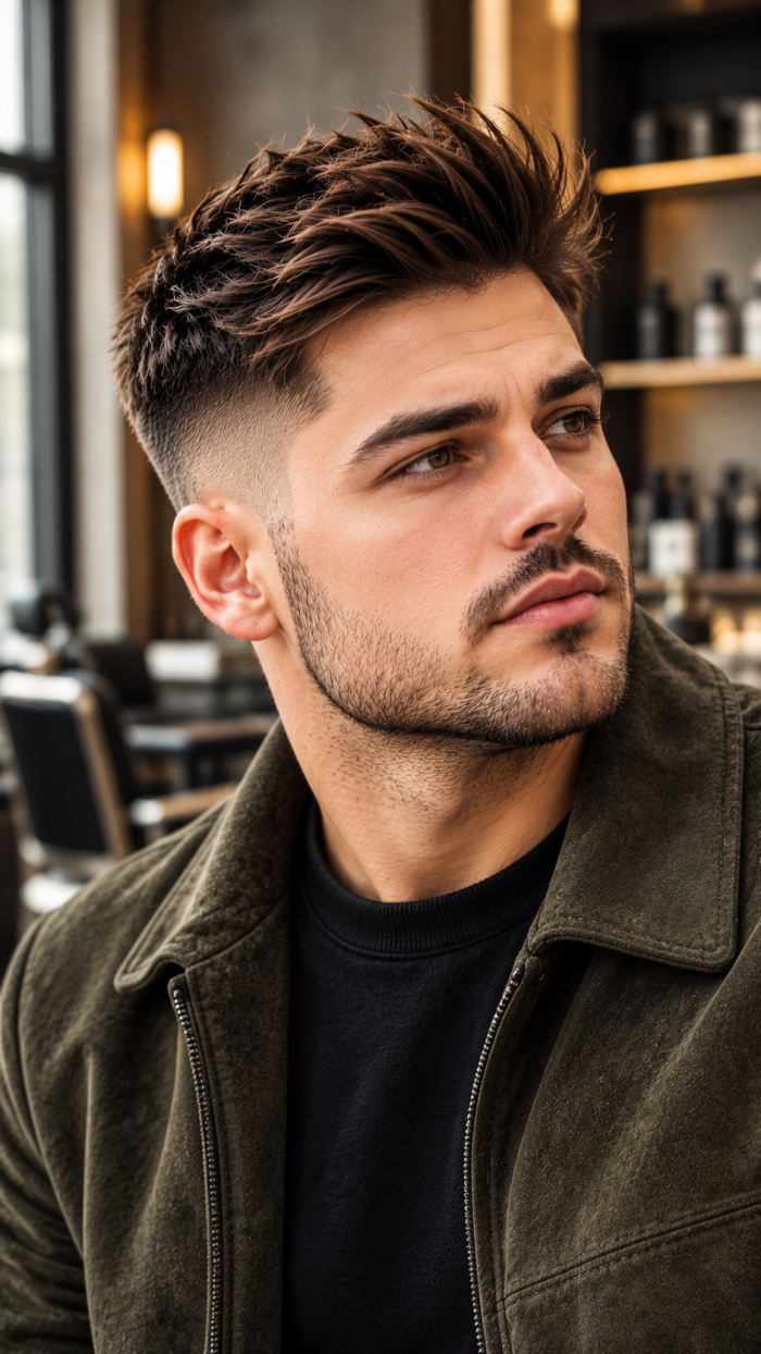 🥉 Platz 3 Undercut Männer rundes Gesicht mit Angular Brush Up für eine moderne kantige Haarform