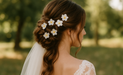 Diese Blumenklammern Frisur für Hochzeit bringt alle zum Staunen