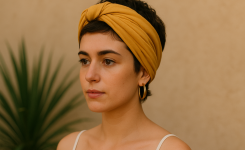 Haartuch binden turban style mit kurzen Haaren