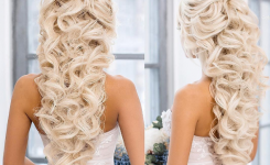 Künstlerische und attraktiv frisuren locken lang hochzeit für Blondinen. elegante Design sieht von hinten. Bilder anleitung zum selber machen.