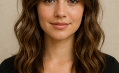 Mittellanger Haarschnitt für ein rundes Gesicht mit leichten Beach Waves