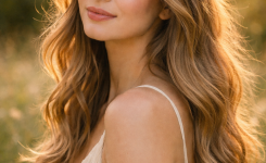 Platz 1 Blumenkranz Haare mit lockeren Wellen für einen natürlichen Boho Look Platz 1 Blumenkranz Haare mit lockeren Wellen für einen natürlichen Boho Look