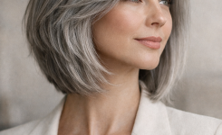 Platz 1 Bob Frisur Graue Haare als Moderner Long Bob mit sanften Stufen