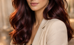 Platz 1 Burgunder Haar mit sanften Wellen für einen luxuriösen Look