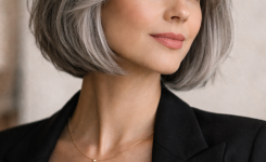 Platz 2 Bob Frisur Graue Haare als Strukturierter French Bob mit Pony