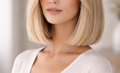 Platz 2 Bob frisuren mittellang blond mit geradem Schnitt für einen cleanen Look