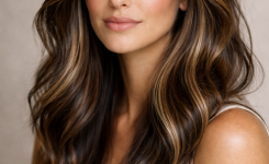 Platz 2 Brünette Haare mit Strähnen modern und kontrastreich