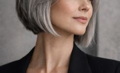 Platz 3 Bob Frisur Graue Haare als Asymmetrischer Precision Bob mit klarer Linie