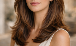 Platz 3 Ovales Gesicht Haarschnitt mit Curtain Bangs für moderne Akzente