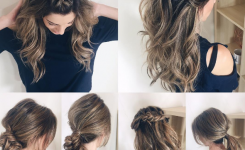 verschiedene-interessante-ideen-schicke-frisuren-fur-mittellanges-haar-selber-machen-wellenformige-braune-haare-blickte-zuruck-und-eignet-sich-fur-die-partei-oder-taglich