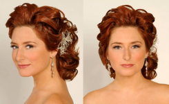 Hochzeits Frisur Wunderschöne Rote Bis Braune Haare Mittellang, Ohne Pony, Welliges Haar, Einfach Mit Wenig Dekoration Im Haar